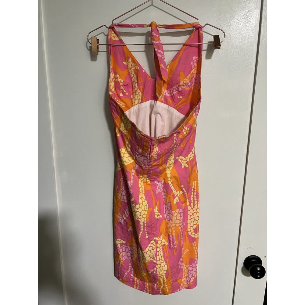 Lilly Pulitzer Vintage Halter Dress Orange Pink Bella Giraffe Size Small - Picture 2 of 4